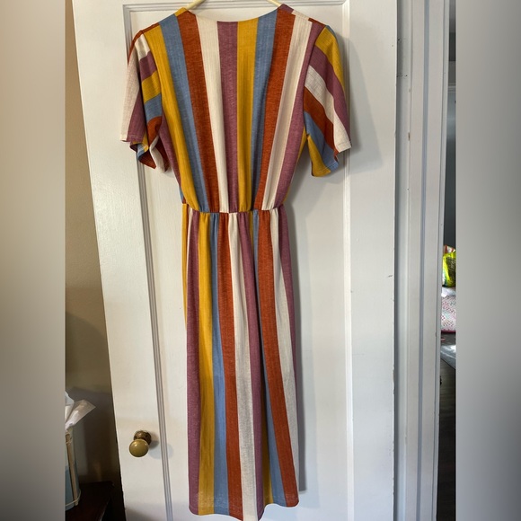 All In Favor Nordstrom muted rainbow stripes warp midi dress XS Mermaidcore - Picture 4 of 7
